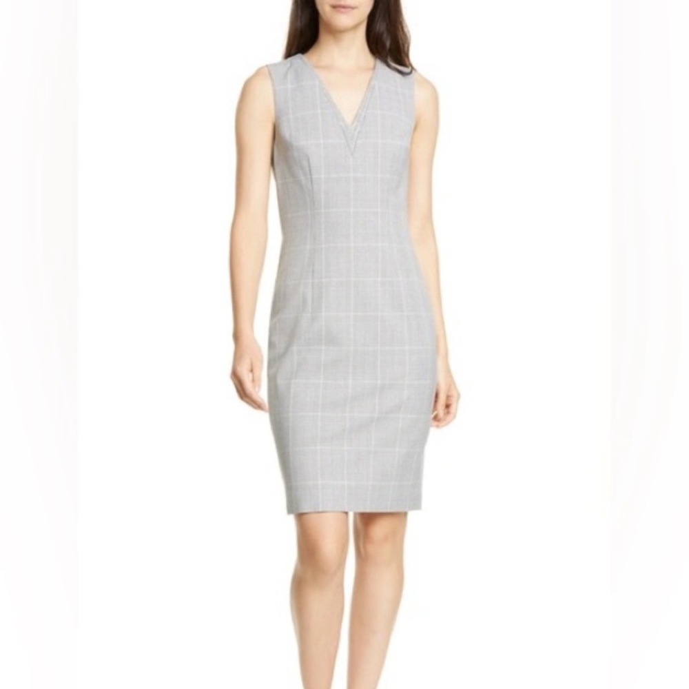 Ted Baker London Charcoal Gray Avriid Check Plaid V-Neck Sleeveless Sheath Dress